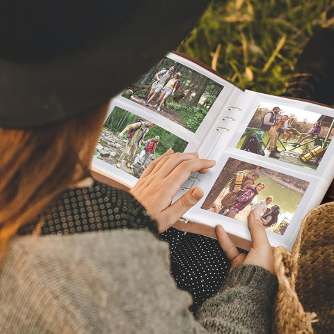 Photo Album 4x6 200 Photos, Genuine Leather Photo Albums with Writing Space with 30 Writing Paper, Travel Family Wedding Kids Graduation Ultrasound Baby Picture Album Scrapbook Photo Album (Simple)