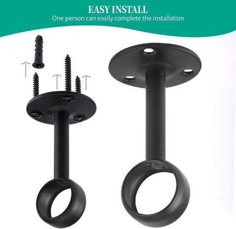 Ceiling-Mount Curtain Bracket Holders for 1 1/4-Inch Rod (8 PCS, Black)