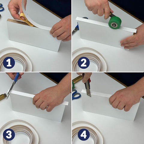 White PVC 3/4 inch x 25 ft Edge Banding Tape Peel Stick Adhesive Edging Veneer Trim Flexible Vinyl Strip Molding MDF Wood Cabinet Laminate Shelf Furniture Countertop Formica Plywood Board Repair