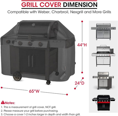 Heavy Duty Waterproof Barbecue Gas Grill Cover, 65-inch BBQ Cover, Special Fade and UV Resistant Material, Durable and Convenient, Fits Grills of Weber Char-Broil Nexgrill Brinkmann and More