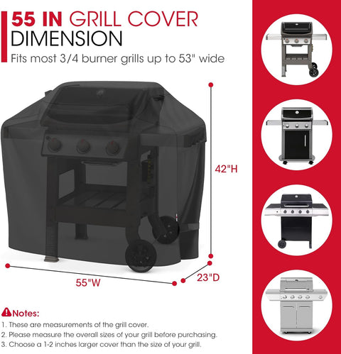 Grill Cover 55 Inch for Outdoor Grill, Heavy Duty, Waterproof, Fade Resistant, BBQ Cover with Handles/Straps/Air Vents, Compatible with Weber Charbroil Nexgrill Gas BBQs etc