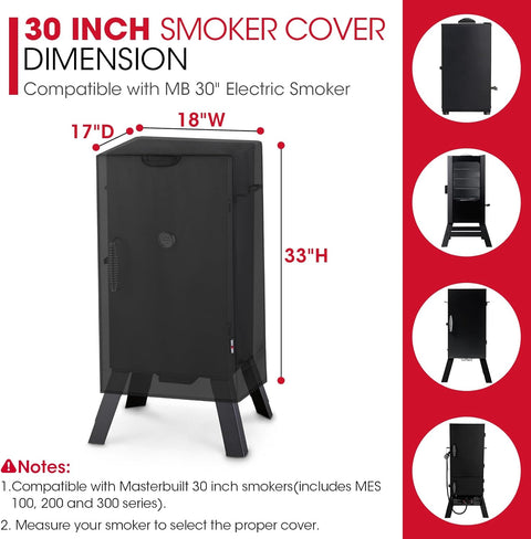 30 Inch Electric Smoker Cover for Masterbuilt, Heavy Duty Waterproof Vertical Smoker BBQ Grill Cover, All Weather Resistant, 18" W x 17" D x 33" H