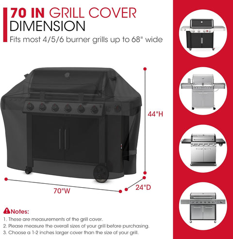 Outdoor Large Grill Cover 70 Inch, Heavy Duty Waterproof Gas Grill Cover for Outside, Fade Resistant Durable BBQ Protector, All Weather Protection for Backyard BBQs, Black