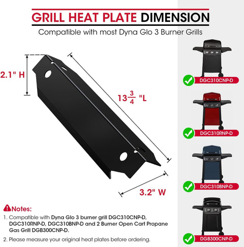 Grill Replacement Parts for Dyna-Glo 3-Burner Gas BBQ, Porcelain Grill Burner Covers, Heat Plates Shields, Flame Guards, 3 Pack