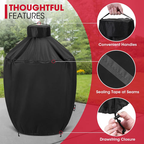 Grill Cover 31.5 Inch, Compatible with Large Big Green Egg, Kamado Joe and Pit Boss Ceramic Grills, Heavy Duty Waterproof BBQ Cover, Fade Resistant Round Smoker Protector, 31.5" Dia X 31.5" H