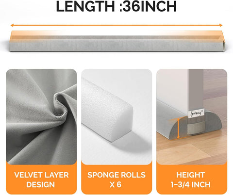 Door Draft Stopper 36" Adjustable Under Door Draft Stopper Soundproofing 30 Inch to 36 Inch Triangle Noise Blocker Seal Large Gap up to 1.7", Easy to Install Grey