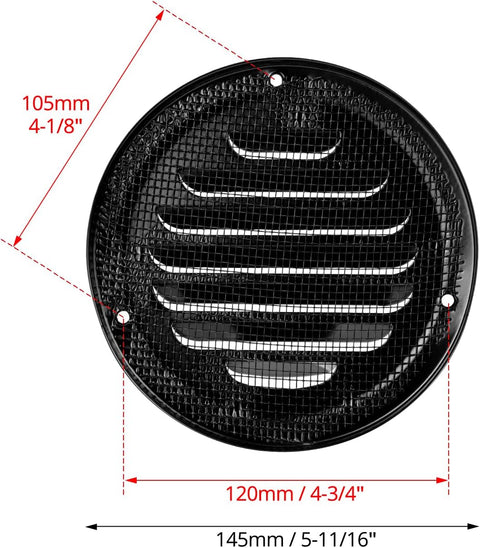 4" Black Soffit Vent Cover with Screen Mesh, 10 Pack Round Metal Air Vent Louver, 5-11/16" Diameter Grill Cover, Round HVAC Vents