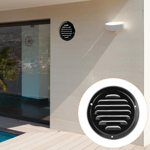 4" Black Soffit Vent Cover with Screen Mesh, 10 Pack Round Metal Air Vent Louver, 5-11/16" Diameter Grill Cover, Round HVAC Vents