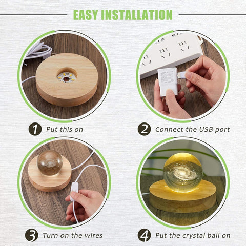 4 Pcs LED Light Base - Wooden LED Base for Crystal Wood Light Display for Glass Art Lighted Stand for 3D Glass Resin Art(Round)
