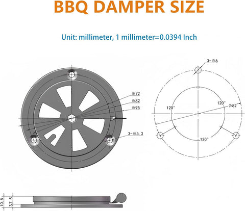 Stainless Steel BBQ Smoker Air Vent - Adjustable Grill Damper for Controlling Airflow - Replacement Parts for Grill and Smoker Vents - 4 Packs
