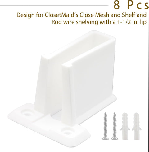 8 Pcs Wire Shelf End Brackets: Closet Maid Support, Wall Mount, White, Polyvinyl Chloride