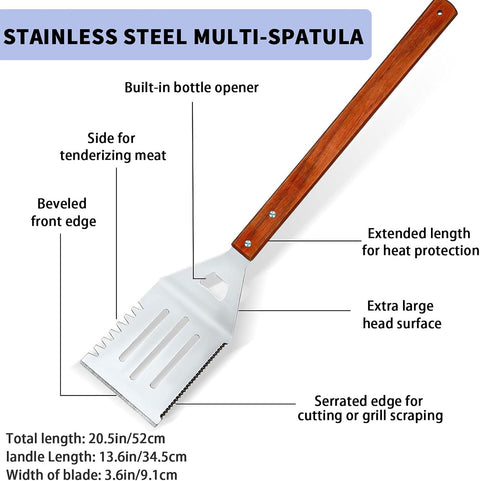 2 Pieces BBQ Extra Long Grill Turner and Grill Spatula, Stainless Steel Barbecue Grilling Accessories, Slotted Spatula and Solid Kitchen Spatula with Wooden Handle, 20 Inch
