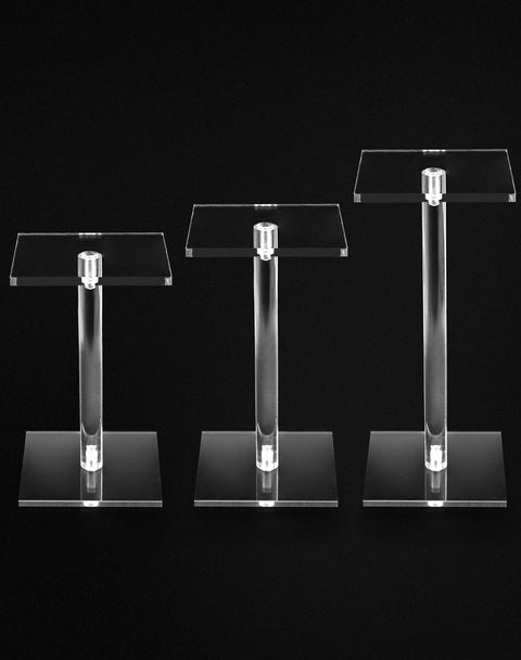 Square Acrylic Display Stand, 2 Sets of 3 Each Acrylic Jewelry Display Stand, T-Shape Display Rack for Watches Earring Necklace Bracelet, 4.8"/5.4"/6.5" Height