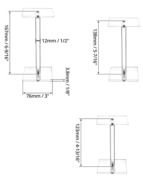 Square Acrylic Display Stand, 2 Sets of 3 Each Acrylic Jewelry Display Stand, T-Shape Display Rack for Watches Earring Necklace Bracelet, 4.8"/5.4"/6.5" Height