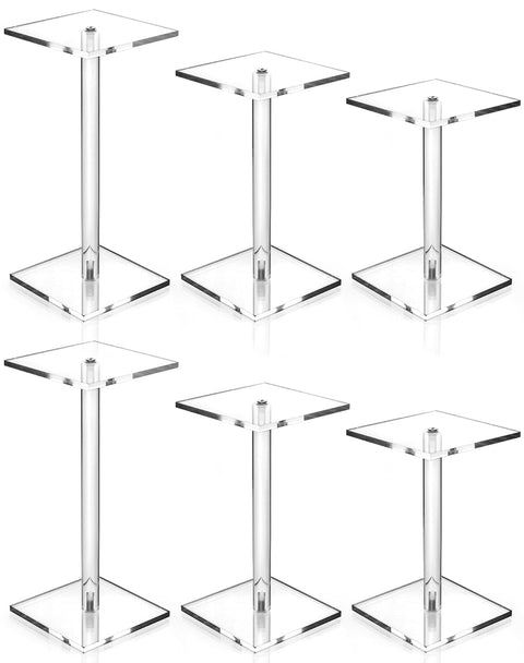 Square Acrylic Display Stand, 2 Sets of 3 Each Acrylic Jewelry Display Stand, T-Shape Display Rack for Watches Earring Necklace Bracelet, 4.8"/5.4"/6.5" Height