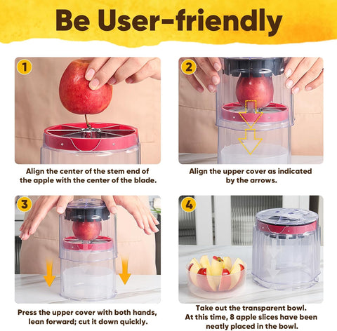 5.12-Inch Apple Slicer - 8 Slices, Ultra-Safe & Heavy-Duty Stainless Steel Extra Large Apple Cutter, Upgraded Cut Apples All The Way Through, with Transparent Bowl
