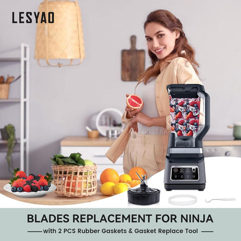 1 Pack Ninja Blender Replacement Part, 7 Fins Ninja Blender Blade with Rubber Gasket, Stainless Steel High Speed New Bearing, Compatible with Ninja Blenders Auto iQ BL480 BL482 BL682 BL642 NN102 Etc.