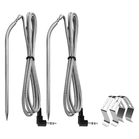 2 Pack Replacement Part for Camp Chef Meat Probes, Smoker Grill Temperature Sensor, Pellet Grills Accessories with Stainless Steel Probe Clip 2pc 1