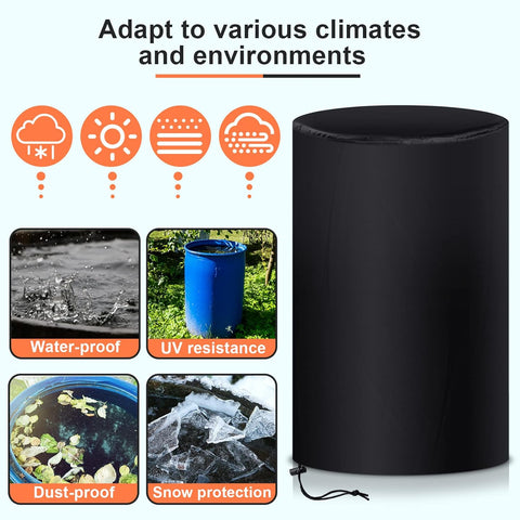 55 Gallon Drum Cover, 210D Oxford Cloth Water Storage Barrel Cover, 25 x 37 Inch Outdoor Waterproof Rain Snow Bucket lid with Drawstring, UV Protection, Anti Dust(2 Pcs)