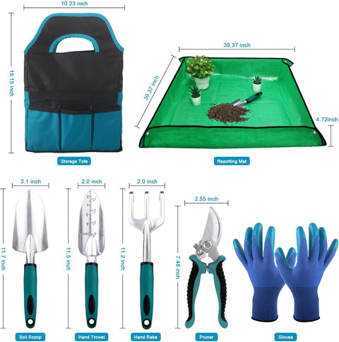 Garden Shovel Garden Hand Trowel, Heavy Duty Hand Shovel + Garden Tools Sets, Gardening Tool Set with 39.3 in Repotting Mat