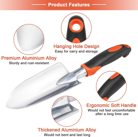 Garden Shovel Garden Hand Trowel, Heavy Duty Hand Shovel with Ergonomic Handle + Garden Tools Set, 8 Piece Gardening Tools Set with Non Slip Ergonomic Handle