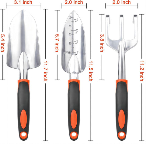 Garden Tools Set, 3 Pack Heavy Duty Gardening Tools Set Include Garden Shovel + Hand Rake Garden Tool, Heavy Duty Hand Cultivators for Gardening