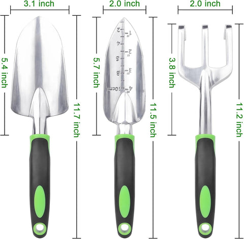 Garden Tools Set, 3 Pack Heavy Duty Gardening Tools Set Include Garden Shovel + Hand Rake Garden Tool, Heavy Duty Hand Cultivators for Gardening