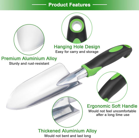 Garden Tools Set, 3 Pack Heavy Duty Gardening Tools Set Include Garden Shovel + Hand Rake Garden Tool, Heavy Duty Hand Cultivators for Gardening