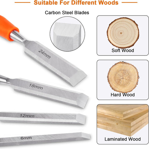 4 Piece Wood Chisel Sets Woodworking Tools Set, Wood Chisels + Garden Tools Set, 3 Pack Heavy Duty Gardening Tools Set Include Garden Shovel,