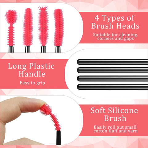 20Pcs Sewing Machine Cleaning Brushes,4 Different Type Reusable Silicone Long Handle Dense Bristles Cleaning Tools for Sewing Machine Internal and Spool Area Machine Parts/Crevice/Dust Clean