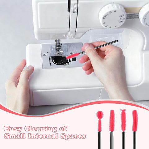 20Pcs Sewing Machine Cleaning Brushes,4 Different Type Reusable Silicone Long Handle Dense Bristles Cleaning Tools for Sewing Machine Internal and Spool Area Machine Parts/Crevice/Dust Clean