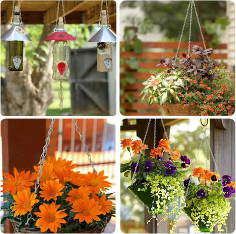 10 Pack SIL Storagehook Silver Hanging Chains with Hooks, Grow Lights Chain adjusable fit bird feeders for outdoors, Plant hanger indoor, Hanging Planter, Wind Chime, Pendant light, Christmas wreath