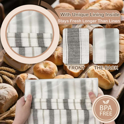 Premium Bread Bags for Homemade Loaves, XL Reusable Linen with Plastic Lining, Equipped with Convenient Drawstring for Ultimate Freshness, BPA-Free, Ideal for Sourdough & Artisan Breads, 1 PCS