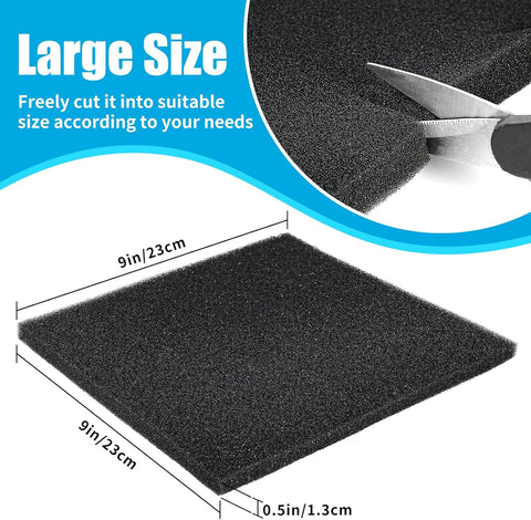 2 Pack Aquarium Bio Sponge Filter Media Pad Cut-to-Size Open Cell Foam Sheet for Fish Tank Sump (9" x 9" x 0.5") Black