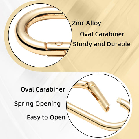 4pcs 2" Oval Spring Keyrings, Large Keychain Carabiner Clips, Spring O Rings Buckles for Purse Clip, Bag Strap Clasp, Backpack Charms, Dog Tag, Car Keyring Accessories (Light Gold)
