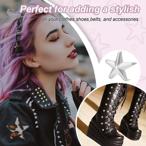 CooBigo 150Pack 10mm Studs for Clothing, Small Star Nailheads Rivets Metal Rivets Spike Stud Leather Claw Rivets for Clothing Belt Bag Shoes Cap Wrist Bracelet Pet Collars DIY Leathercraft (Sliver)