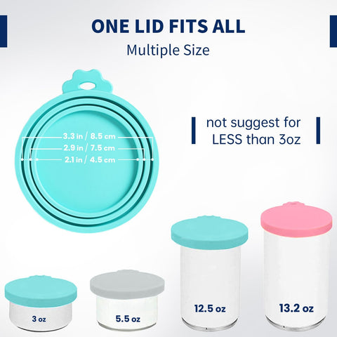 Pet Food Can Covers, Silicone Lids, BPA Free, Dishwasher Safe, Fit Most Standard Size Canned Cat and Dog Food, 3oz/5.5oz/12.5oz/13.2oz, Cool Grey/Rose Pink/Turquoise