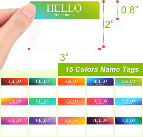 345 Pcs Name Tags Rainbow Sticker, Hello My Name is Stickers 15 Color, Hello My Name is Name Tag for School Office Home (3"x2")