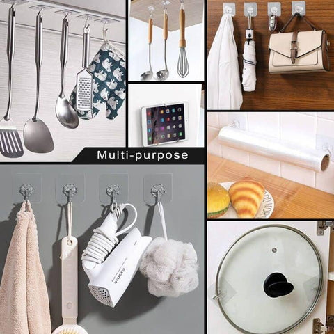 Adhesive Wall Hooks for Hanging, 16 Pack Self Sticky Hooks Heavy Duty 22lb Clear, Removable Shower Hook No Damage for Towel Key Coat Wreath Picture Outdoor Ceiling Bathroom Kitchen, Waterproof