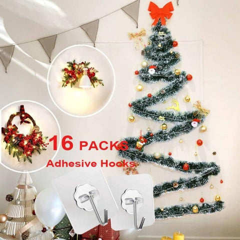 Adhesive Wall Hooks for Hanging, 16 Pack Self Sticky Hooks Heavy Duty 22lb Clear, Removable Shower Hook No Damage for Towel Key Coat Wreath Picture Outdoor Ceiling Bathroom Kitchen, Waterproof