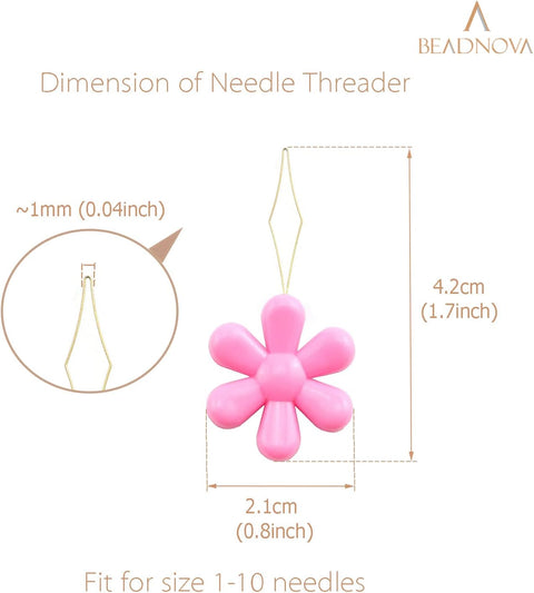 Embroidery Needle Threader Tool 5pcs Plastic Flower Head Sewing Machine Needle Threader for Hand Sewing Cross Stitch Craft Knitting Quilting (5pcs, Mix Colors)
