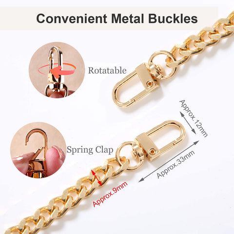 CooBigo 47" Purse Chain Strap Metal Shoulder Crossbody Bag Chain with Metal Buckles, Flat Chain Strap for Purse Handbag