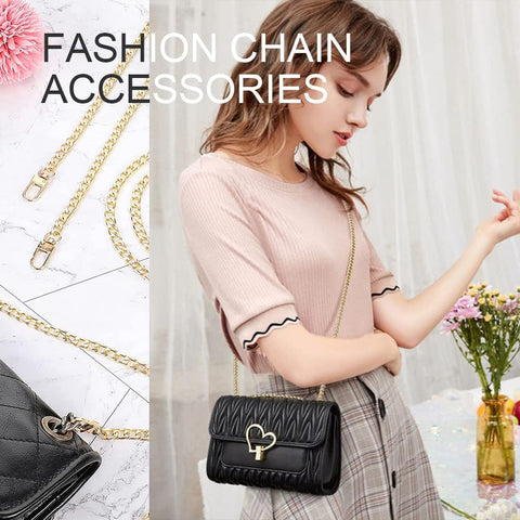 CooBigo 47" Purse Chain Strap Metal Shoulder Crossbody Bag Chain with Metal Buckles, Flat Chain Strap for Purse Handbag