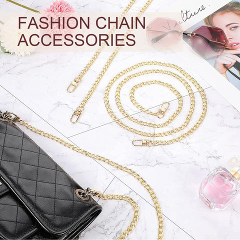 CooBigo 47" Purse Chain Strap Metal Shoulder Crossbody Bag Chain with Metal Buckles, Flat Chain Strap for Purse Handbag