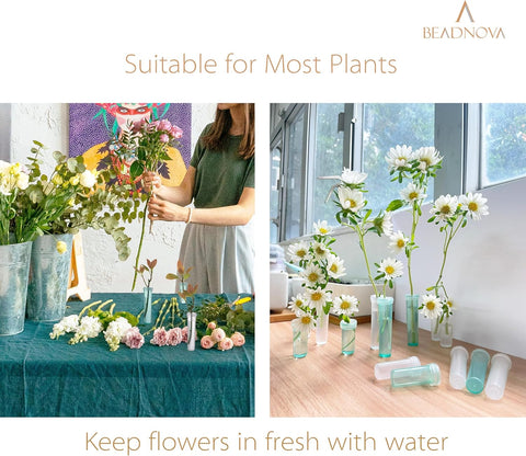 Floral Water Tubes 1.6 Inch Plastic Water Tubes for Floral Flower Vials with Caps for Flower Arrangement Decoration (Green, 20 Pcs)
