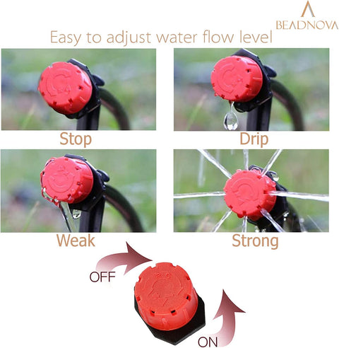 Drip Irrigation Emitters 50 Pcs Irrigation Drippers 360 Degree System Emitters Sprinklers Drippers for Drip 1/4 Inch Tube Gardening (Red)