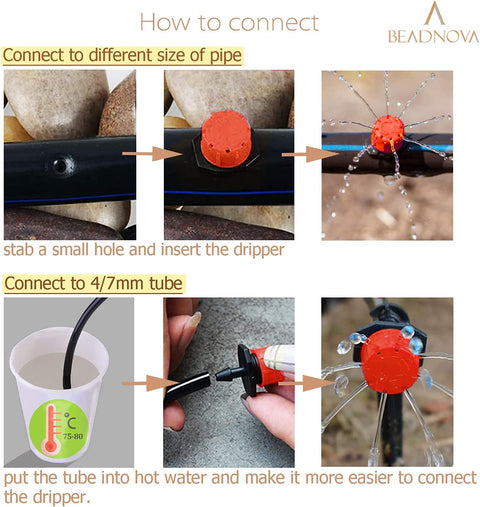 Drip Irrigation Emitters 50 Pcs Irrigation Drippers 360 Degree System Emitters Sprinklers Drippers for Drip 1/4 Inch Tube Gardening (Red)