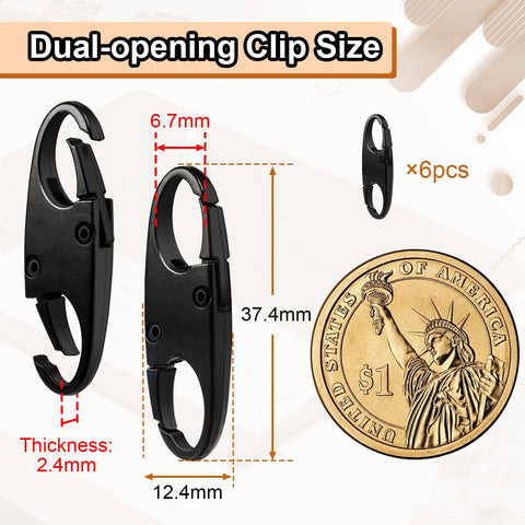 6Pcs Double Opening Lock Zipper Pull Replacement Clips, Small Carabiner Clips, Zipper Locks Anti Theft Deterrent for Bag Luggage Pickpocket Backpack Purse Travel Suitcase (Black)