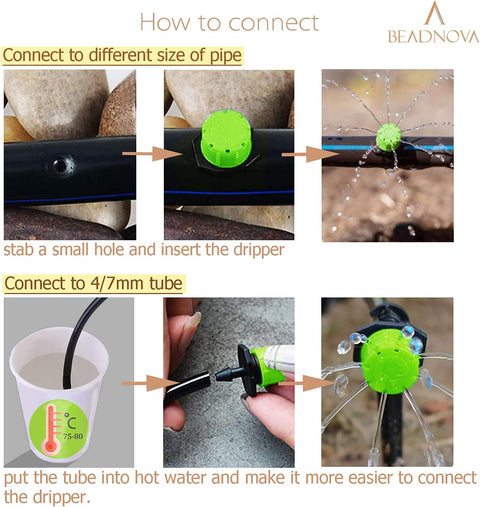 Drip Irrigation Emitters 50 Pcs Irrigation Drippers 360 Degree System Emitters Sprinklers Drippers for Drip 1/4 Inch Tube Gardening (Green)