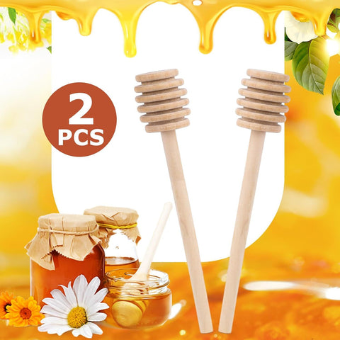 2PCS Wooden Honey Mixing Stirrer, 8 Inch Honey Dipper Sticks Long Handle Honeycomb Stick for Collecting Dispensing Drizzling Jam, Wedding Gifts & Party Favors